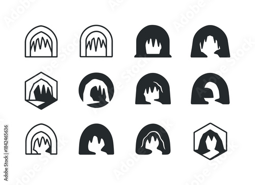 Underground Icons Collection. Caves, stalactites, and undergroun