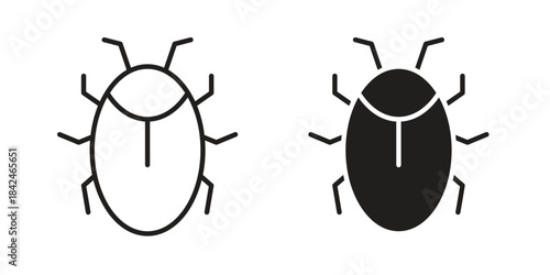 Bug icons collection. Thin linear and black flat icons