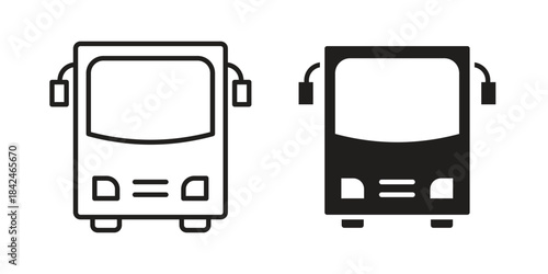 Bus icons collection. Thin linear and black flat icons