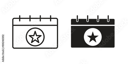 Calendar with event icons collection. Thin linear and black flat icons