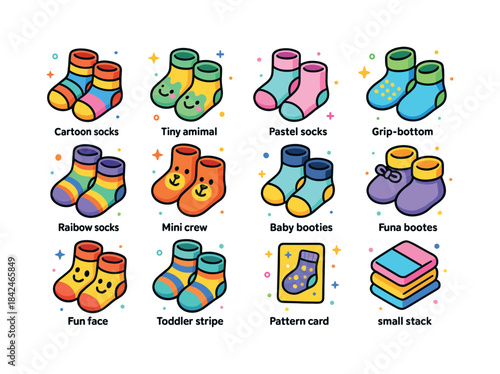 Colorful Kids' Socks Icons. Kids