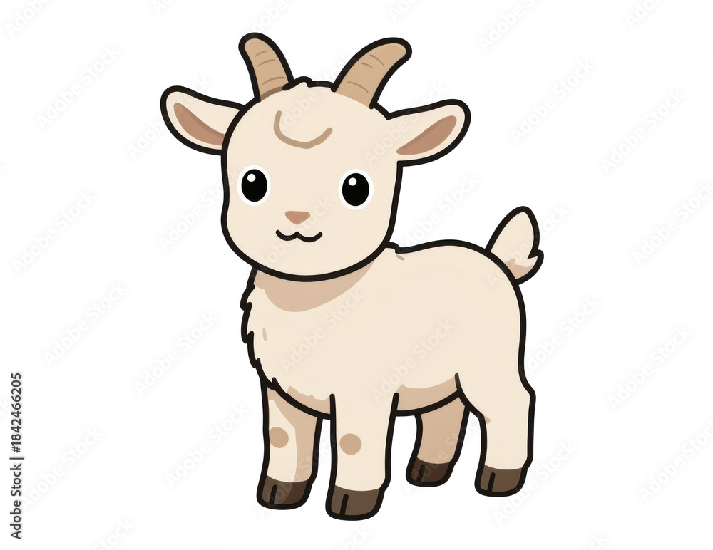 Fototapeta premium Cute cartoon goat with curved horns smiling