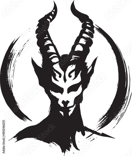 Stylized demonic entity portrait in sumi-e style brushwork, star