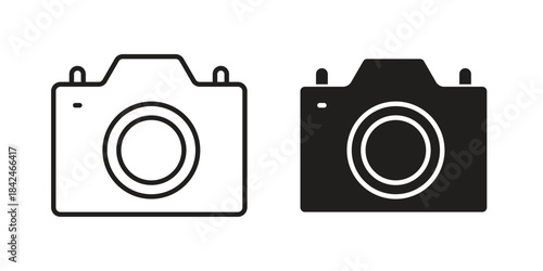 Camera icons collection. Thin linear and black flat icons