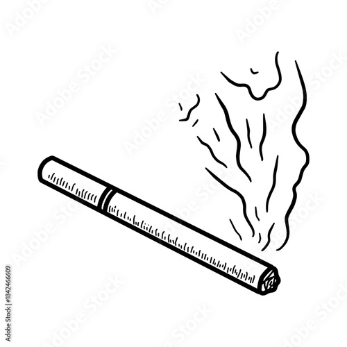Hand drawn line art doodle smoking cigarette outline vector illustration