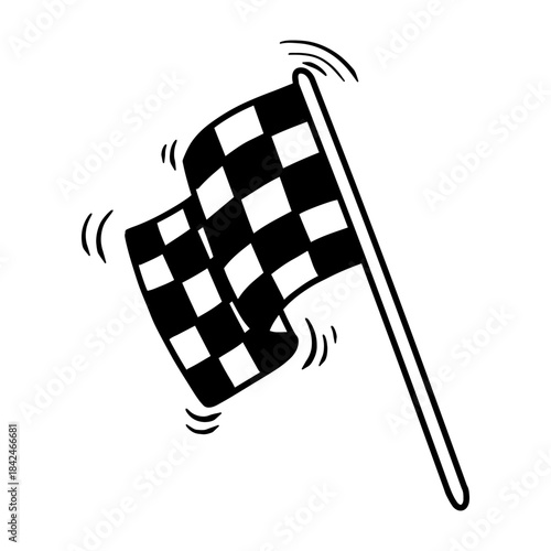 Hand drawn checkered racing flag outline vector. Doodle style finish line flag line art illustration