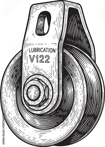 Engraved Illustration of a Lubrication Pulley System, Showing Me
