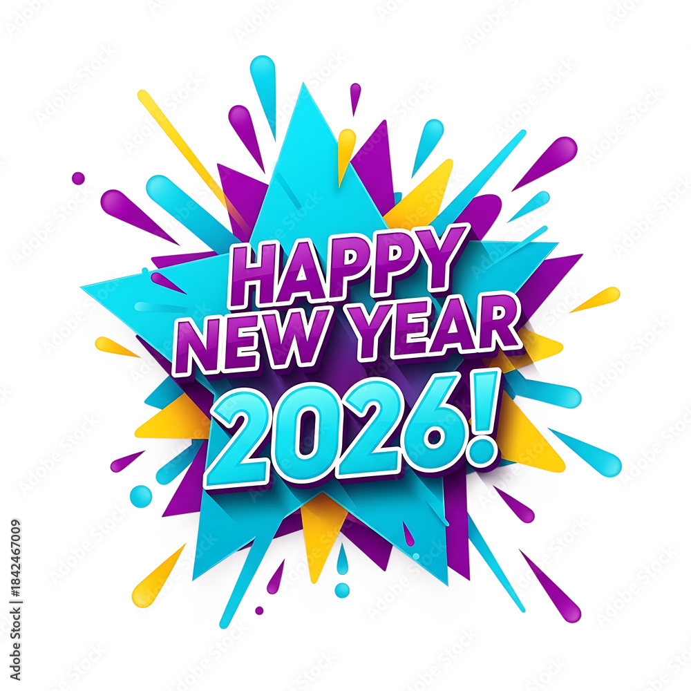 Fototapeta premium Vibrant happy new year 2026 celebration with starburst