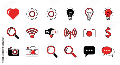 Assorted Icons: A collection of various icons related to technology, communication, and design. Showcasing creativity and technical details.