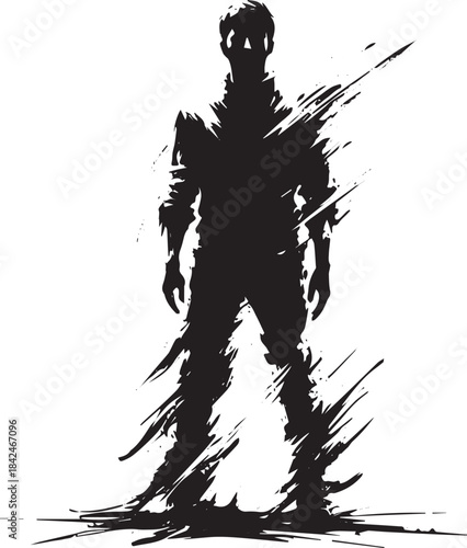 Abstract depiction of a figure, brushstroke style, black and whi