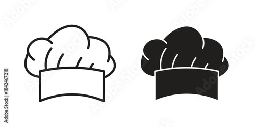 Chef hat icons collection. Thin linear and black flat icons