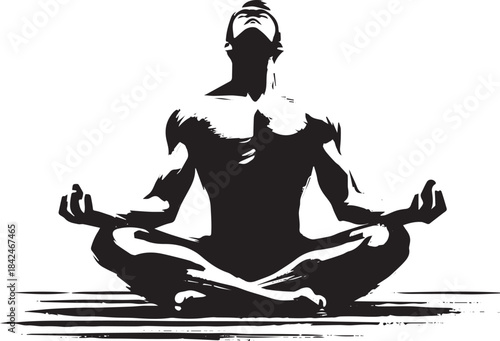 Monochrome brushstroke illustration of a man meditating in lotus
