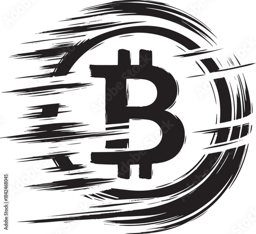 Bitcoin symbol vector illustration in black ink brush stroke aes