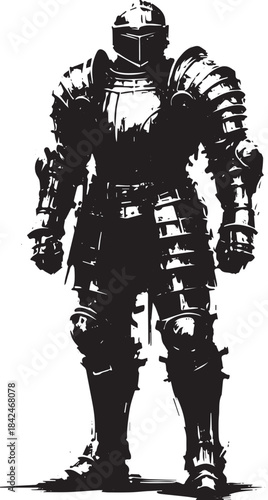 Sumi-e inspired illustration of a fully armored knight in minima