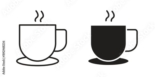 Coffee icons collection. Thin linear and black flat icons