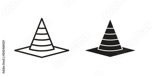 Construction cone icons collection. Thin linear and black flat icons