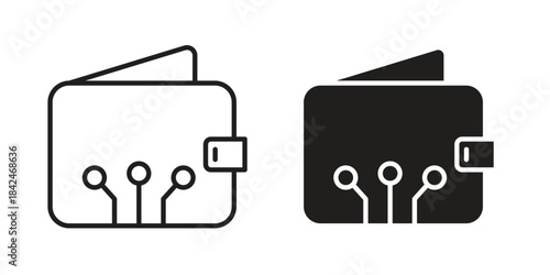 Cryptocurrency wallet icons collection. Thin linear and black flat icons