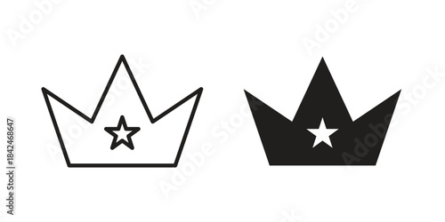 Crown icons collection. Thin linear and black flat icons