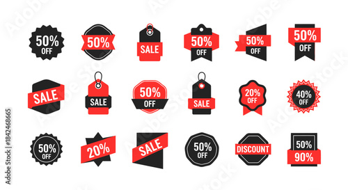 Discount Tags: A collection of promotional labels and price tags that draw attention to the most alluring offers and significant markdowns, such as a 50% discount.