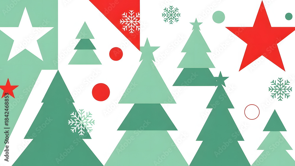 Fototapeta premium Modern Seamless Christmas Pattern with Geometric Trees and Snowflakes