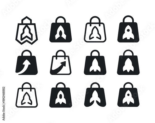 Digital Marketplace Logos. Online entrepreneurship. Icon set. Se