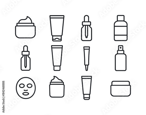Skincare Line Icons Grid. Skincare products. Line icon set of sk