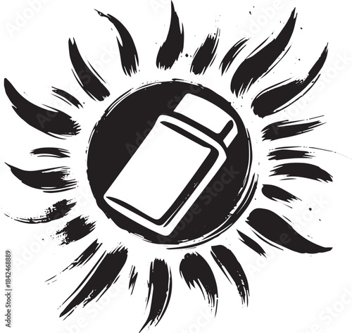 Black ink style sunblock illustration embodying minimalistic des