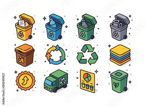Colorful Recycling Icons. recycling. Colorful isometric vector i