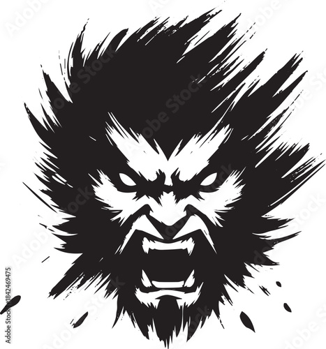 Aggressive Ink Beast: Brushstroke Fury in High Contrast Illustra