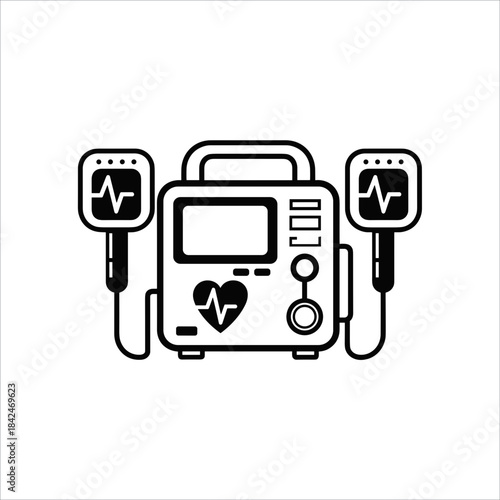 Defibrillator in a flat design on a white background for emergency medical use and cardiac resuscitation