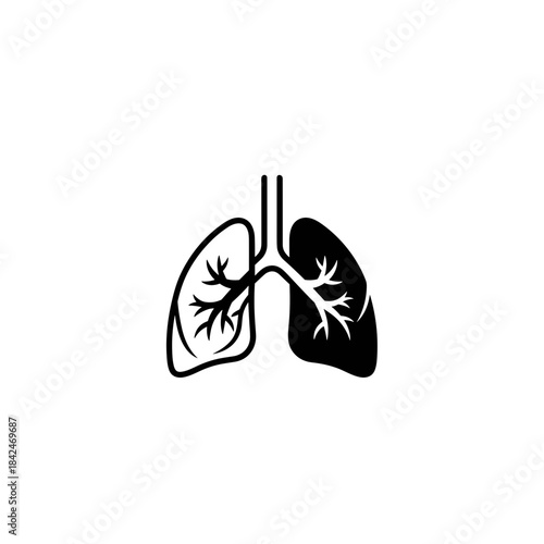 Lung icon in a flat design on a white background for respiratory health and medical education