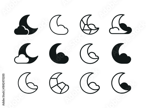 Moon Logo Variations. Moon. Icon set. Set Logo of Moon: moon and