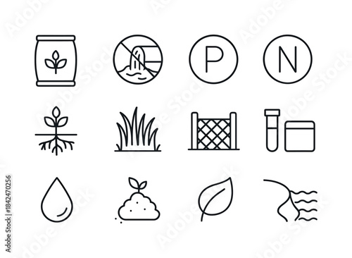 Nutrient Reduction Icons. Nutrient reduction. Line icon set of N
