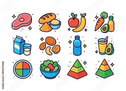 Balanced Nutrition Icons. Balanced Nutrition. Colorful isometric
