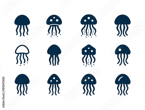 Deep Sea Icons. Aquatic creatures in extreme environments (deep