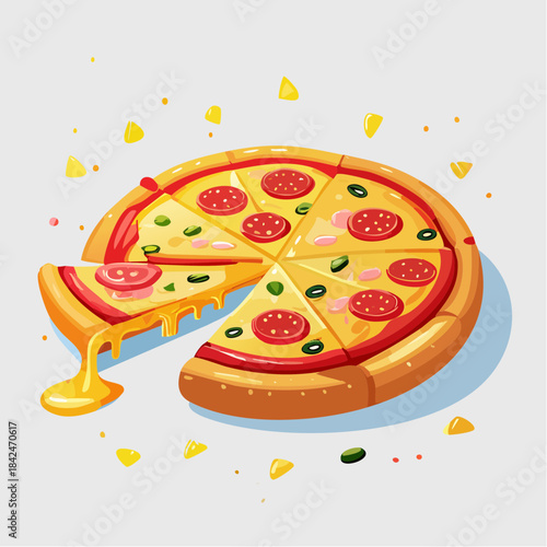 Delicious pepperoni pizza with melting cheese illustration