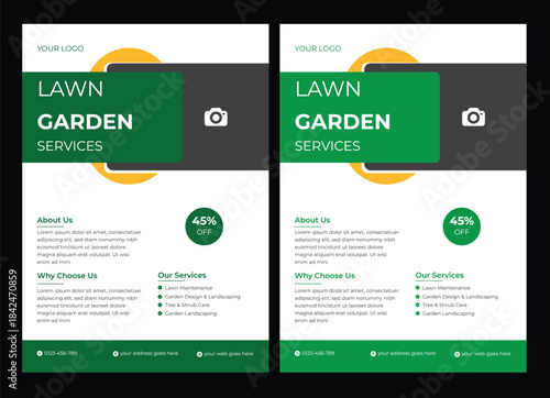 Lawn and gardening service flyer design template.mower landscaping garden service flyer.lawn care garden or landscaping services Tree and gardening service poster  Gardening Services Flyer Template