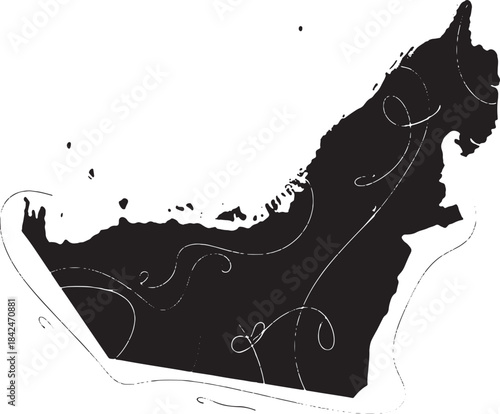 United Arab Emirates map silhouette with decorative swirls