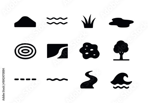Floodplain Icon Set. Floodplain. Solid icon set of Floodplain: l