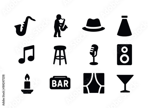 Sax Player Icons. Sax Player. Solid icon set of Sax Player: saxo