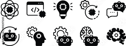 ai icon artificial intelligence machine learning brain robot icons set vector 
