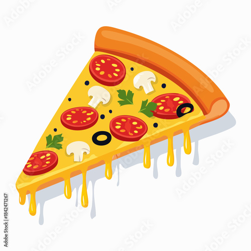 Delicious pizza slice with cheese, pepperoni and mushrooms