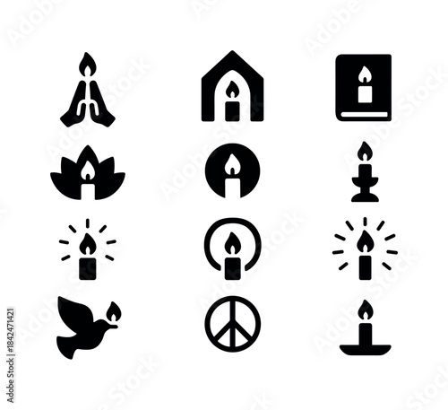 Sacred Candle Icons. Sacred candle symbols. Solid icon set of sa