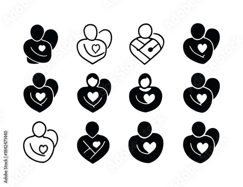 Self-Love Emblem Variations. A person hugging themselves, practi