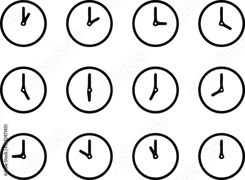 black line clock icon set vector design collection 