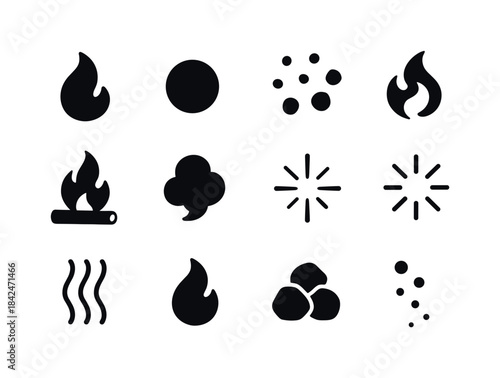 Fire and Ember Icons. Fire and ember. Solid icon set of fire and