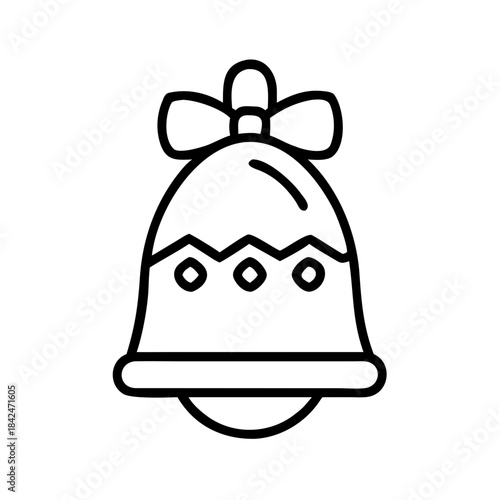 Christmas bell icon with bow in line art style  