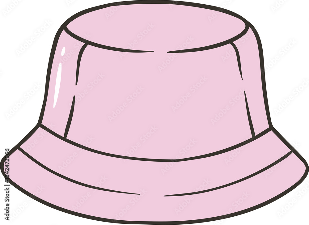 Fototapeta premium A pink bucket hat with black outlines and white highlights