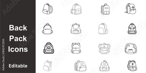 Assorted Backpack Icons (16 Count) for Travel and Utility Categorization, Simple Gear Graphics