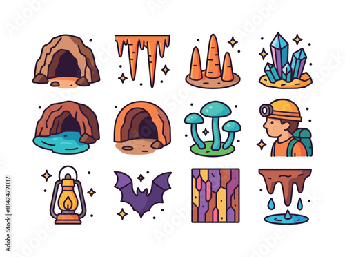 Underground Icon Adventure. Caves, Stalactites, and Underground